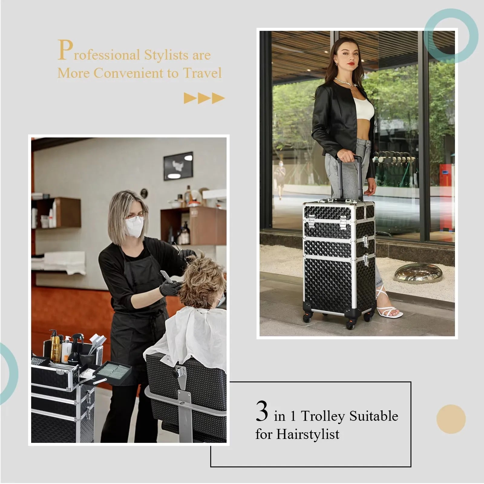Rolling Makeup Case 3 In 1 Removable Make Up Case Cosmetology Case On Wheels Large Capacity Lockable Makeup Trolley For Salon - Joanie B 25