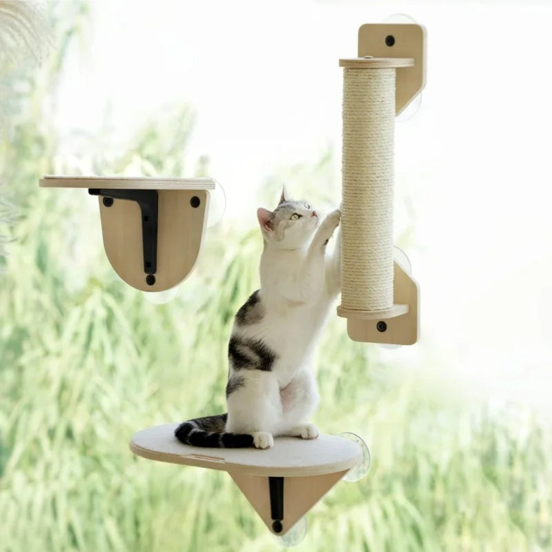 Mewoofun Cat Window Perch Hammock with Climbing Steps and Scratching Post Wooden Window Mounted Cat Bed for Indoor Cats - Joanie B 25