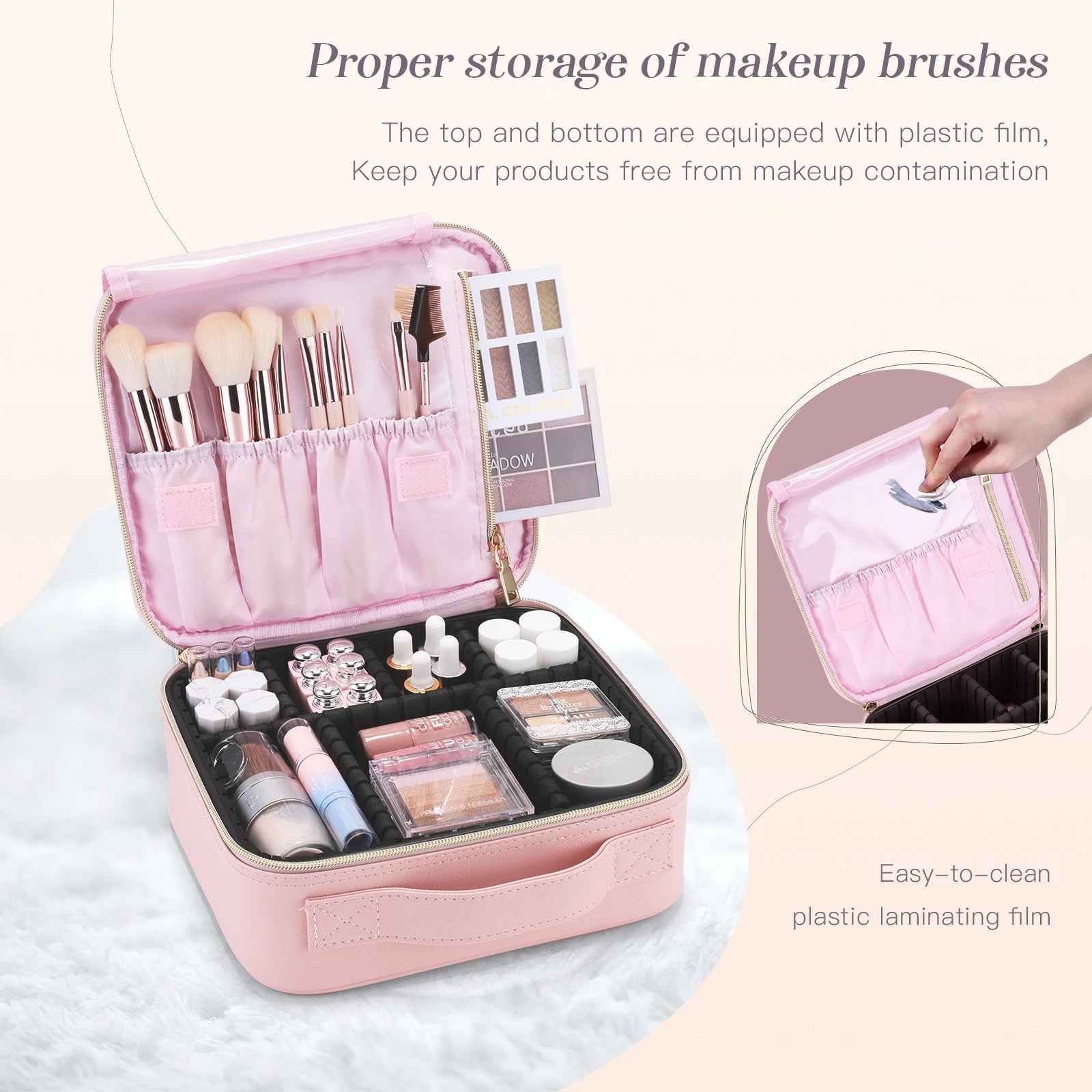 Professional Waterproof Makeup Bag with Adjustable Dividers and Travel Cosmetic Organizer for Brushes and Manicure Supplies - Joanie B 25