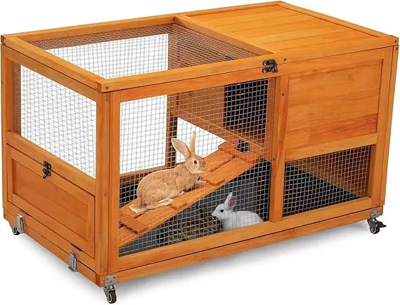 Fashionable Wooden 36-Inch Rabbit Hutch Indoor on Wheels with Clean Tray Openable Roof and Anti-Slip Rails - Joanie B 25