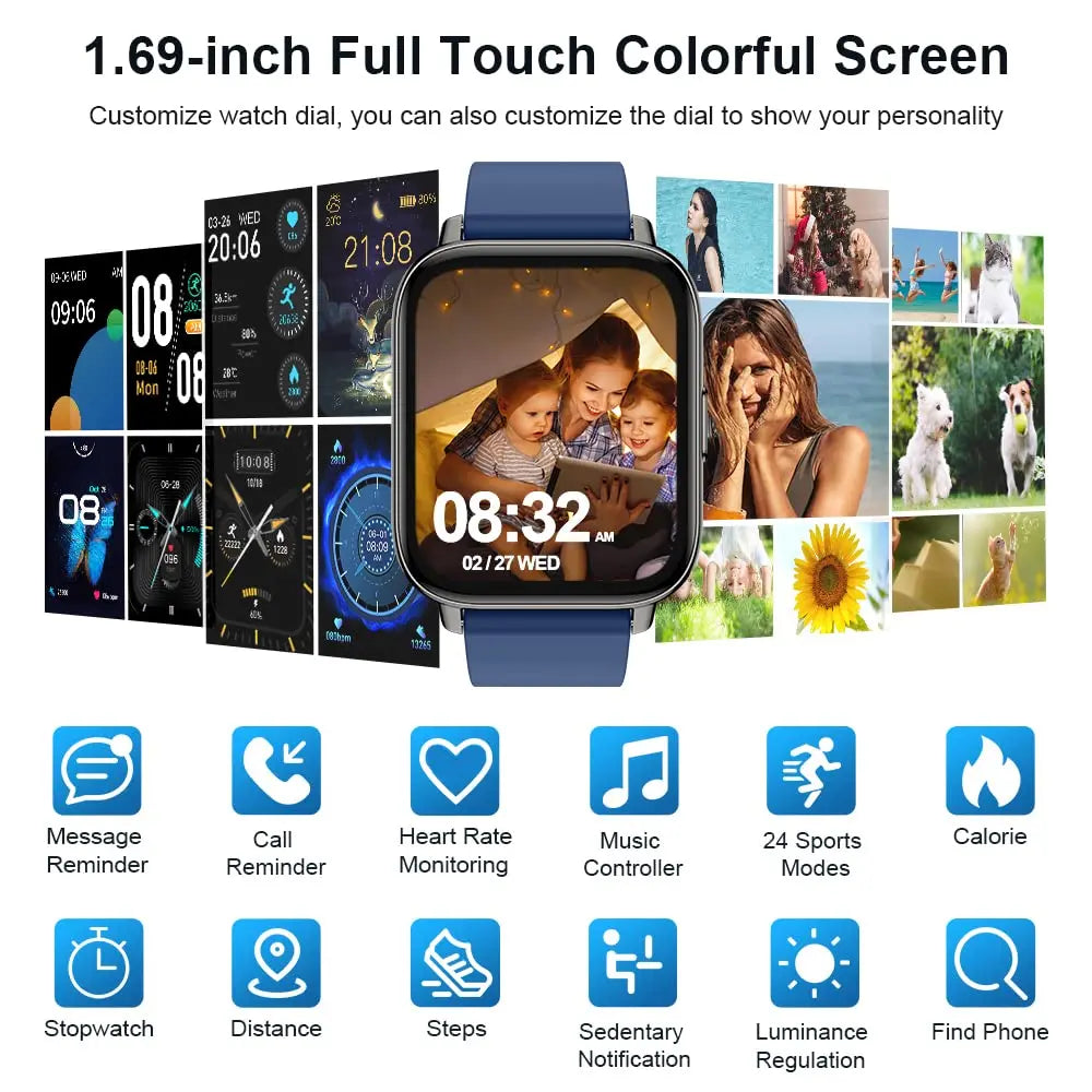 Jxrev Smart Watch Fitness Tracker for Men and Women 1.69 Inch Touch Screen Ultra Thin Smartwatch - Joanie B 25