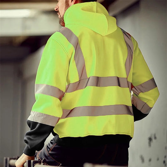 Men's Winter Reflective Hoodie Sweatshirt with Long Sleeves Geometric Pattern and High Visibility with Side Zipper - Joanie B 25
