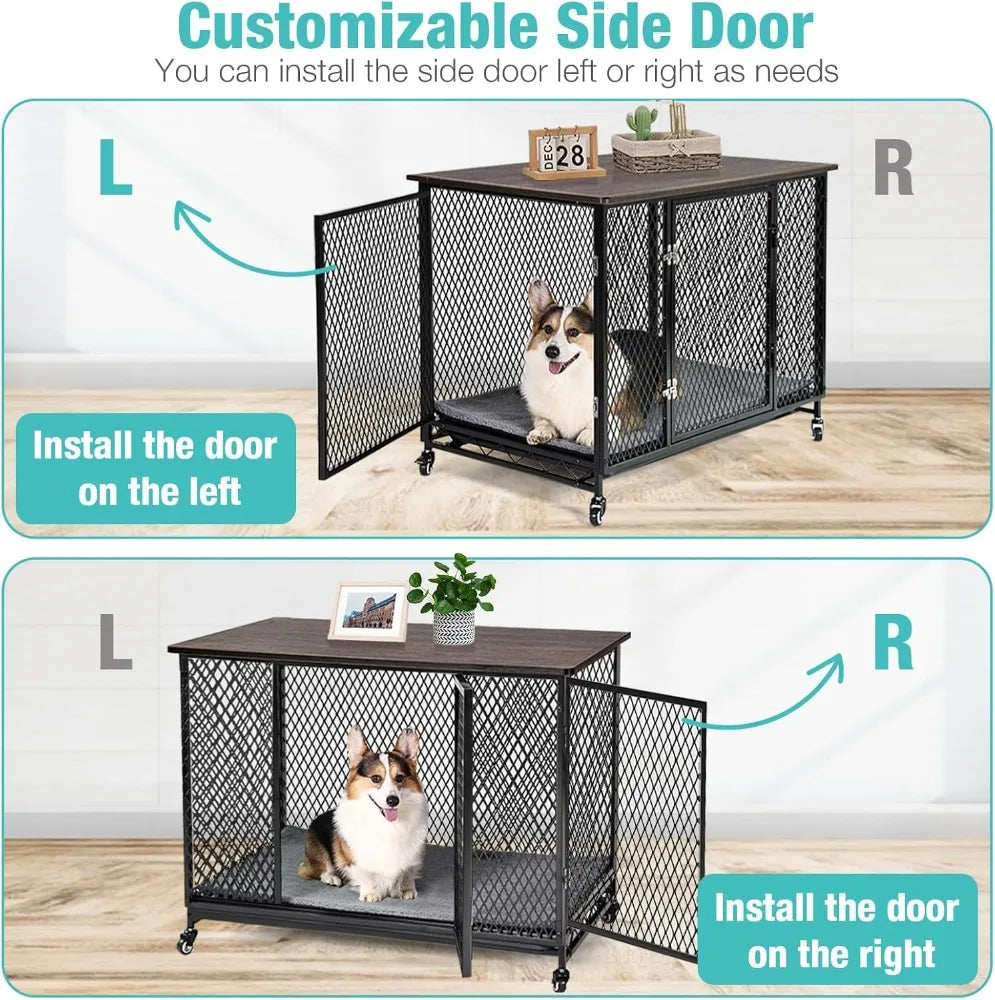 Indoor Dog Crate Furniture Movable Side End Table for Small Medium and Large Dogs with Cushion Tray Wire Rustic Brown - Joanie B 25