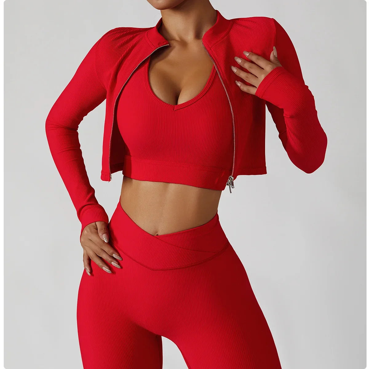 Women's 3 Piece Yoga Set Jacket Bra Legging Fitness