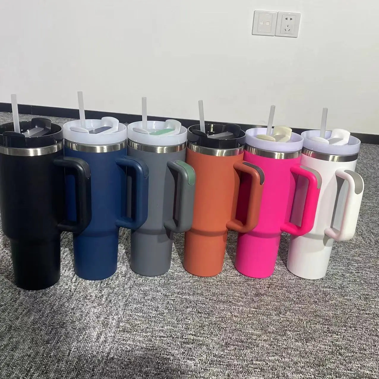 6 Pack 40oz Stainless Steel Double Wall Tumbler With Handle Keeps Cold Longer