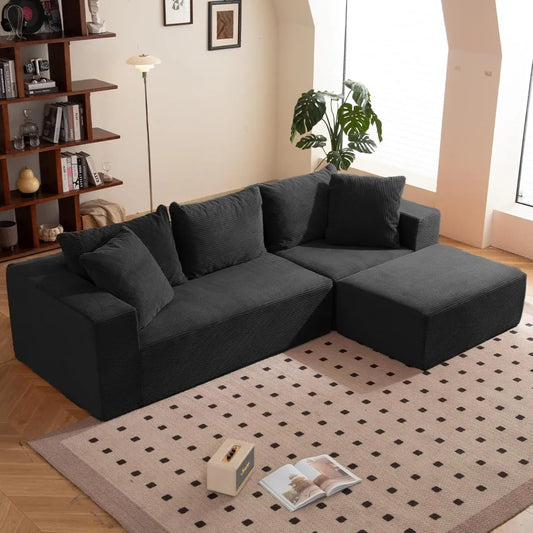 108 Inch L Shaped Corduroy Modular Sectional Sofa With Moveable Ottoman - Joanie B 25