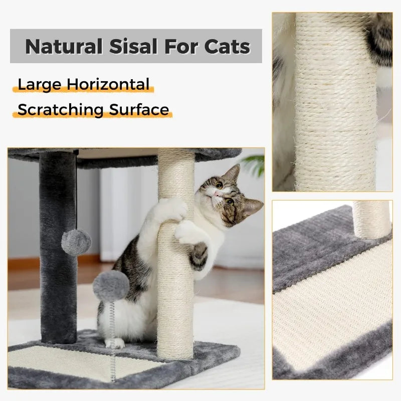 Road Cat Scratching Post Bed Small Cat Tree Tower with Cat Scratcher Pad Large Top Removable Bed and Play Ball - Joanie B 25