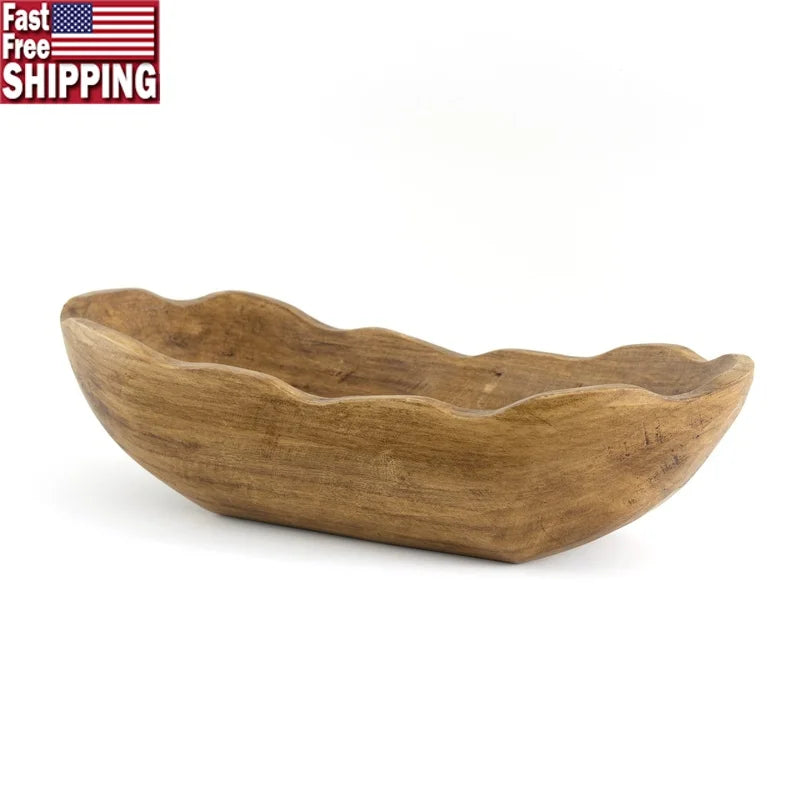 Indoor Decorative Dough Bowl Carved Wood Centerpiece Tabletop Decor Paulownia Wood Warm Aesthetic Home Accent Bowl Fillers