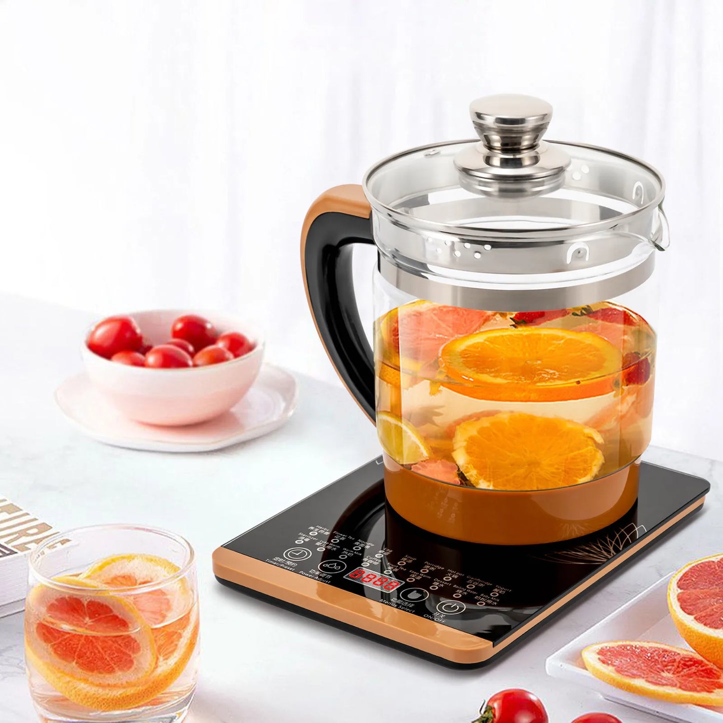 1.8L Electric Glass Kettle With Removable Infuser 18 Modes Keep Warm 800W