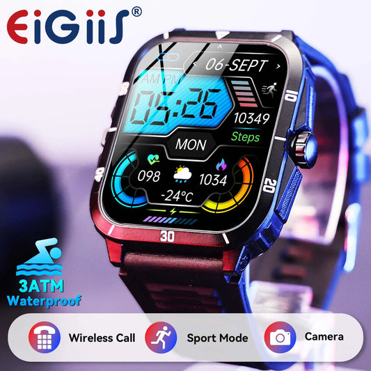 EIGIIS Smart Watch 3ATM Waterproof 1.96" IPS Screen Military KT71 Men 100+ Sport Mode Heart Rate Blood Pressure Bluetooth Call - Joanie B 25