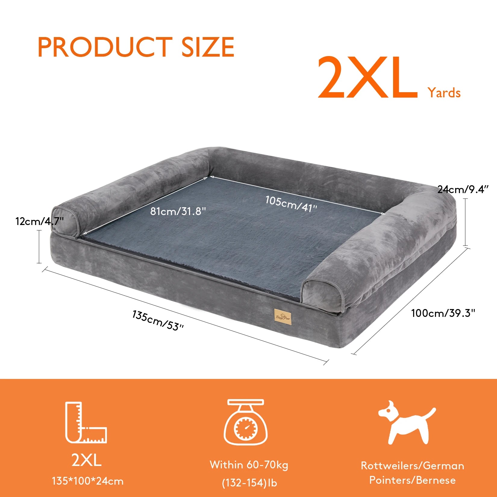 Extra Large Cozy Sofa Style Dog Bed with Sponge Foam Base Waterproof Cover and Bolster - Joanie B 25