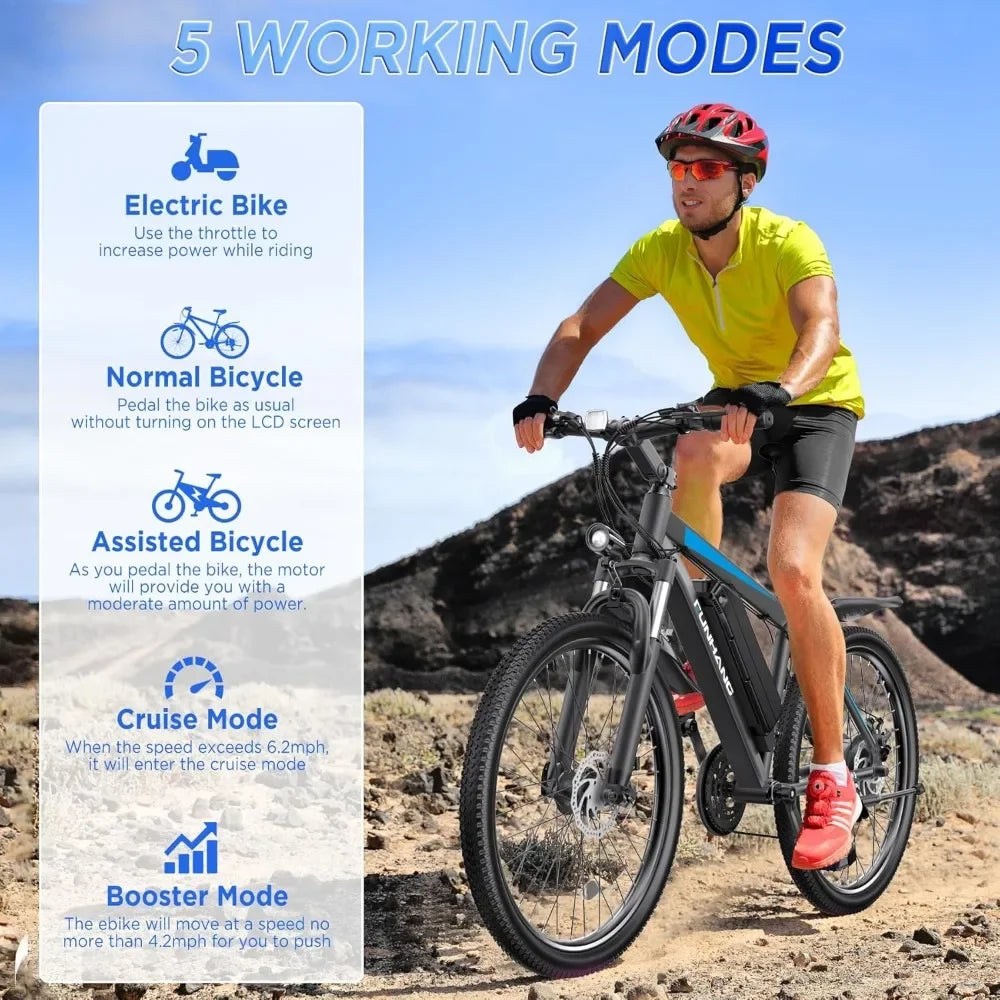 26 Inch 1000W Peak Electric Bike for Adults Up to 50 Miles 21.7MPH Mountain Bike with Removable 48V 374.4Wh Battery - Joanie B 25