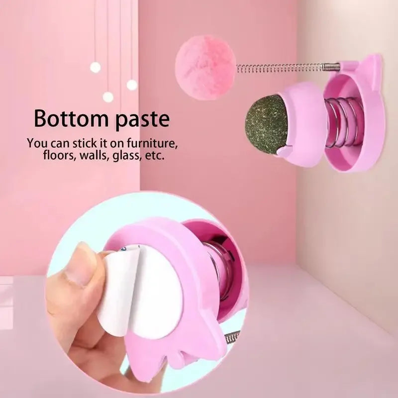 Rotatable Catnip Ball Toy with Spring Ball Edible Healthy Lickable Catnip Stickers and Bubbles for Cats - Joanie B 25