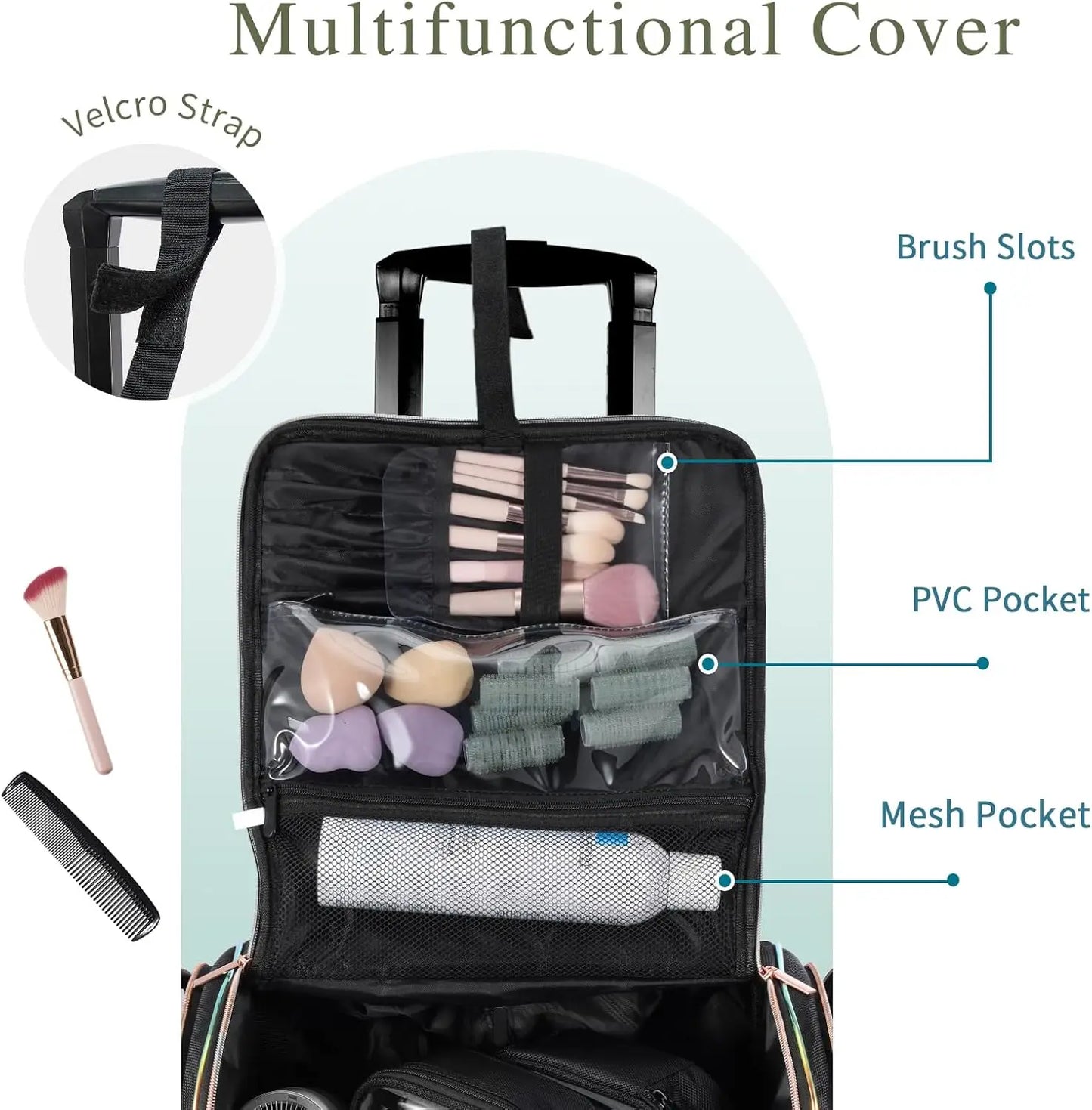 Professional Rolling Makeup Train Case Make Up Storage Bag for Makeup Artist Hairstylist Barbers with 5 Toiletry Bags - Joanie B 25