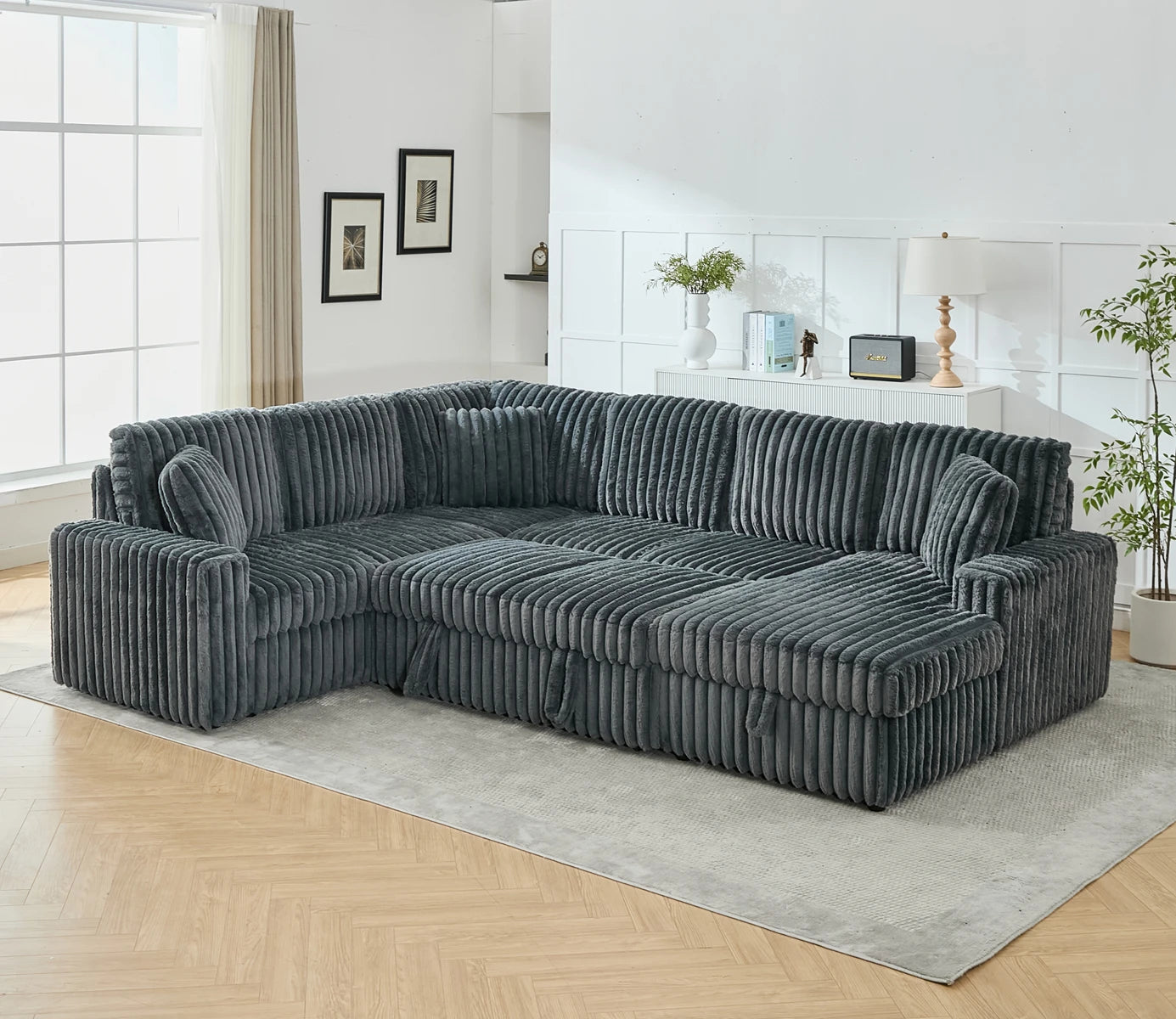 Todrani 122 Inch U Shaped Sleeper Sofa With Storage Chaise And USB Ports