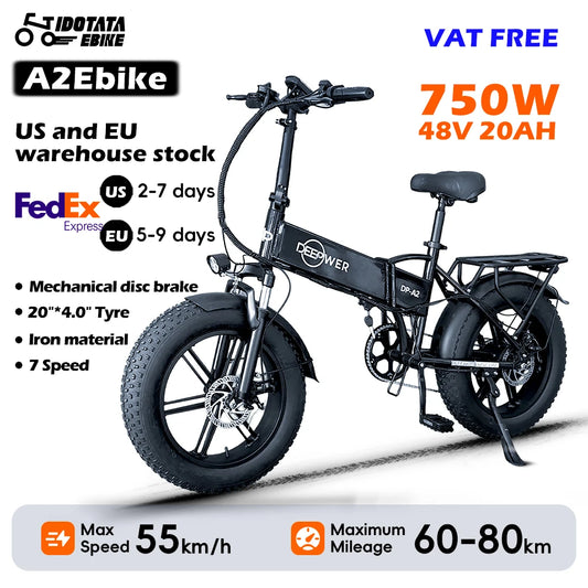 IDOTATA Ebike A2 Electric Bike 750W Motor 48V 20AH Lithium Battery Folding 20 Inch Fire Tire Adult MTB E Bike - Joanie B 25
