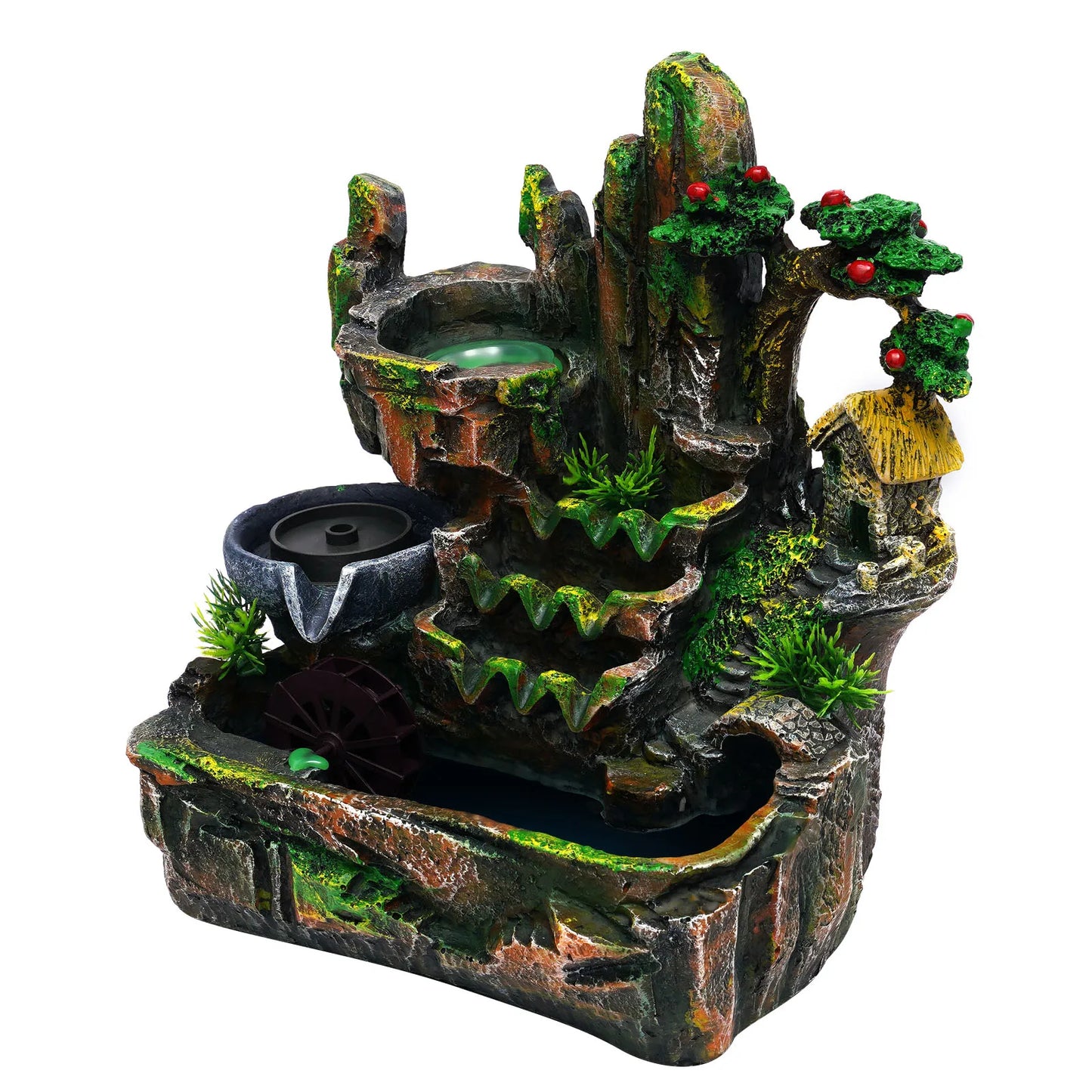 Rockery Fountain, Small Rockery Water Fountain Indoor with LED Lamp Atomization Effect, Suitable for Living Room,Bedroom, Office