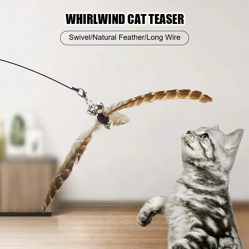 Pet Head Rod Wire Toys for Cats Funny Interactive Cat Accessories Stick with Replaceable Bell Fish Fishing Feather Teaser - Joanie B 25