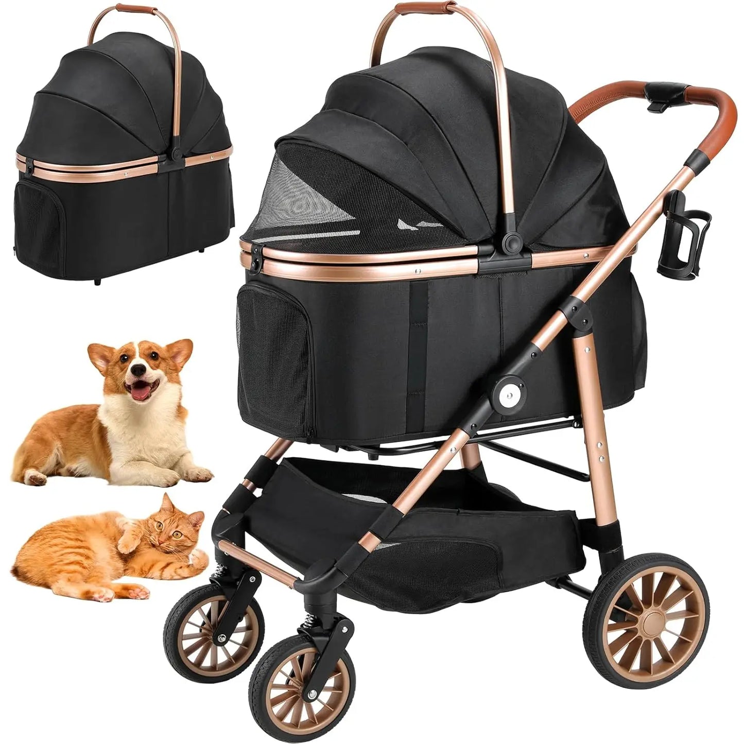 360 Degree Rubber Wheels and Shock Absorption Dog Buggy Stroller Foldable Pet Carrier for Small Dogs and Cats Up to 40 Kilograms - Joanie B 25