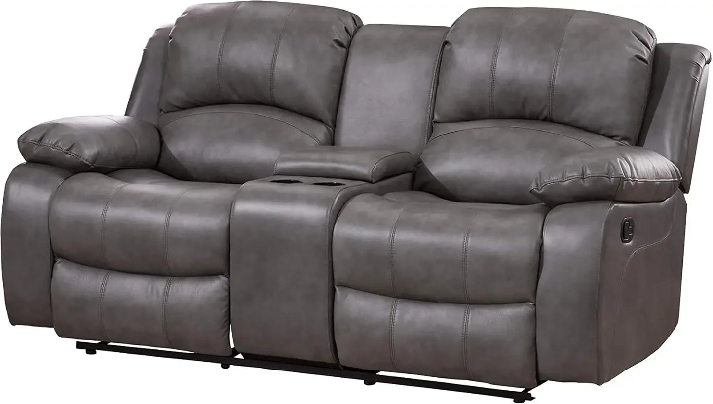 Three Piece Bonded Leather Reclining Sofa Chair Set Gray 8018 Glider Living Room - Joanie B 25