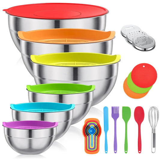 29-Piece Stainless Steel Mixing Bowl Set Non-Slip Kitchen Essentials