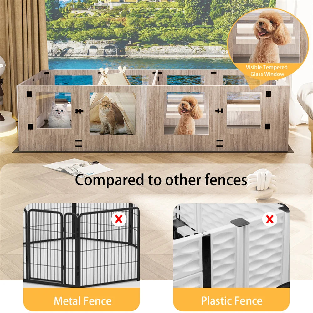 XXL Dog Whelping Box Playpen Two Rooms Tempered Glass