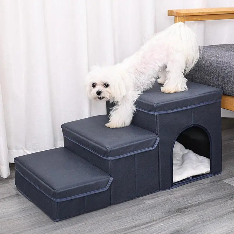 Foldable Dog Steps Portable Dog Stair with Storage Box Heavy Duty Pet Home Ladder for Sofa Bed and Car - Joanie B 25