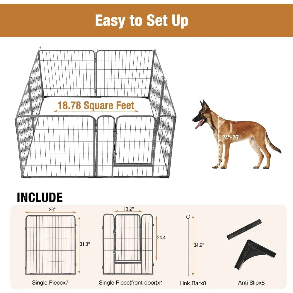 Foldable Indoor and Outdoor Dog Playpen Exercise Fence with Large Dimensions and Secure Locking - Joanie B 25