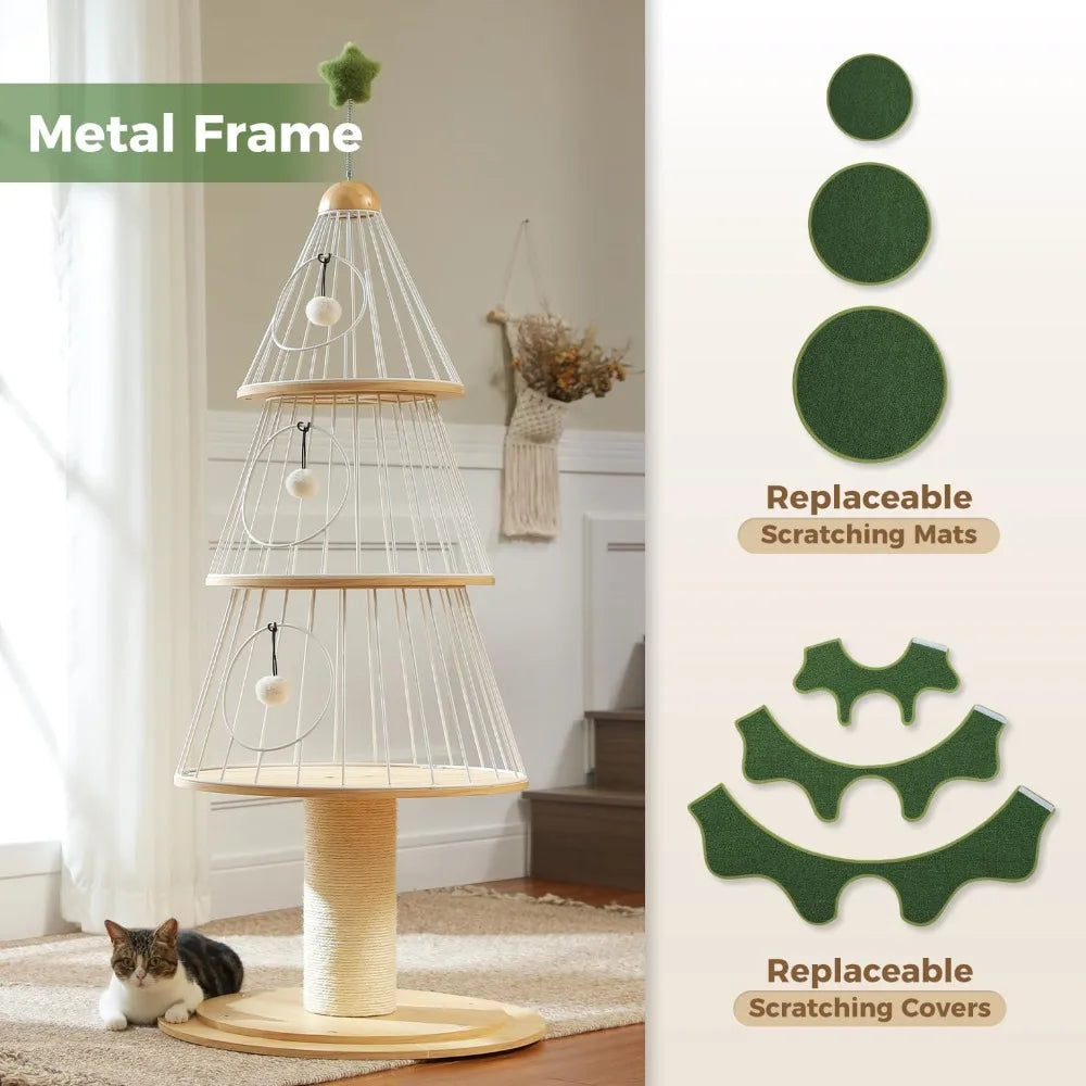 Modern Cat Tree with 51.2 Inch Width Thick Scratch Post and Three Condos Heavy Duty Cat Furniture with Metal Frame and Replaceable Mat for Indoor Cats - Joanie B 25