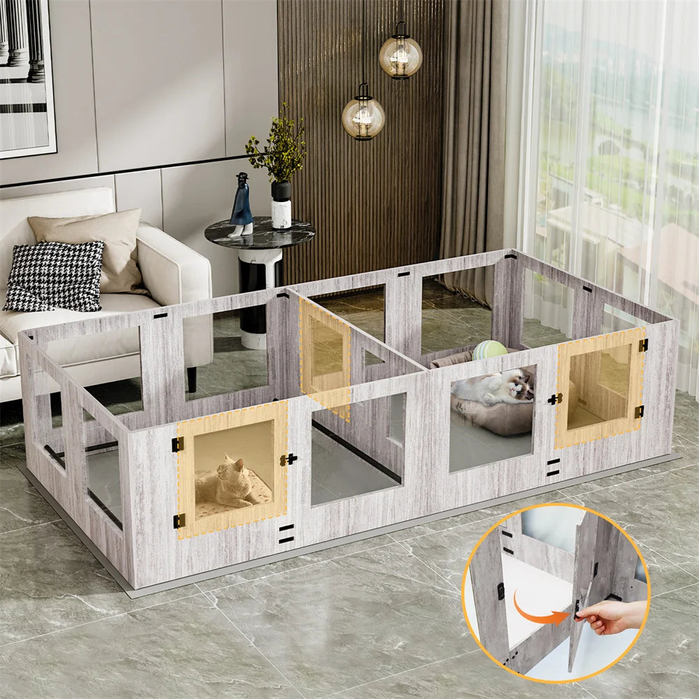 XXL Dog Whelping Box Playpen Two Rooms Tempered Glass