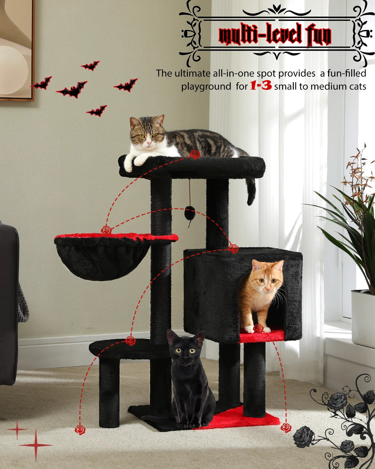 Luxury Cat Tree for Indoor Multi-Level Cat Tower with Condo Hammock Padded Perch and Scratching Post - Joanie B 25
