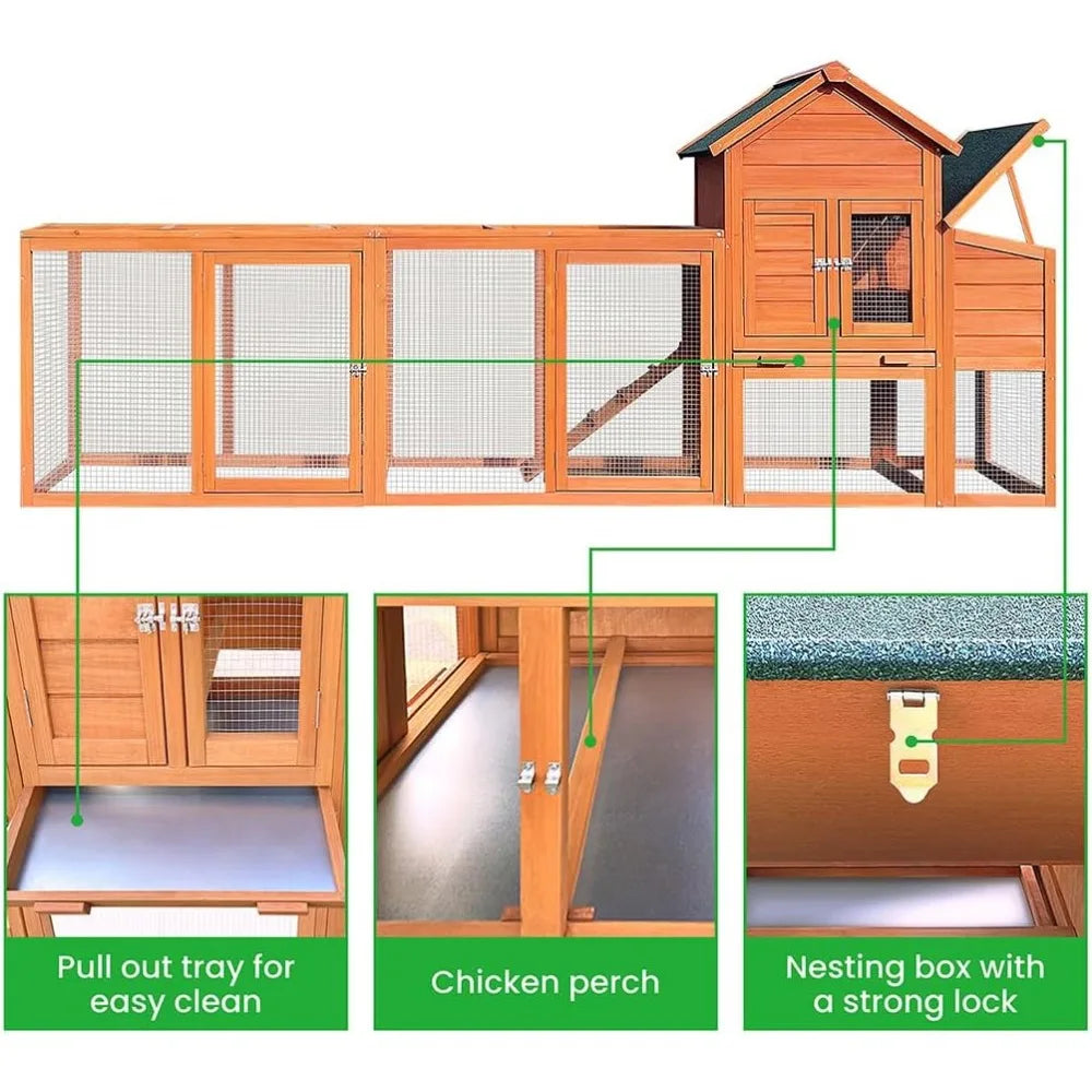 122 Inch Large Wooden Chicken Coop Backyard Hen House Indoor Outdoor Two Story Poultry Cage Garden Pet Hutch - Joanie B 25
