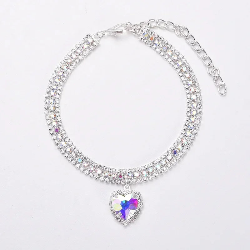 Adjustable Pet Necklace Diamond Zircon Bone Pendant Collar