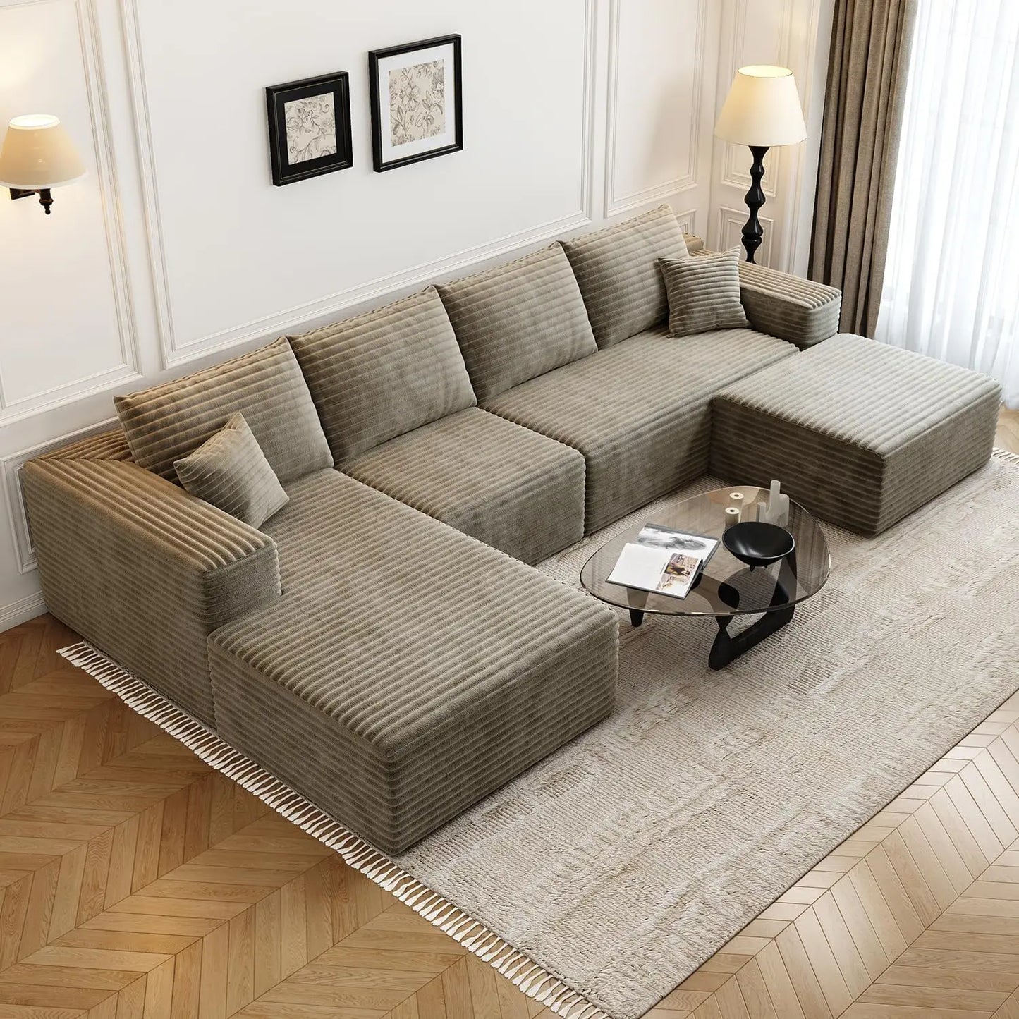 135.4 Inch Cloud Modular Sectional Sofa With L Shape Chaise For Living Room