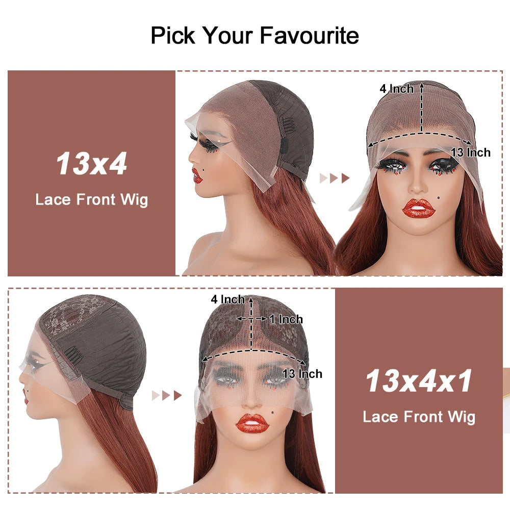 Copper Red Layered Cut Lace Front Wigs Reddish Brown Straight Lace Frontal Wig Layered Glueless Wigs Synthetic Butterfly Haircut