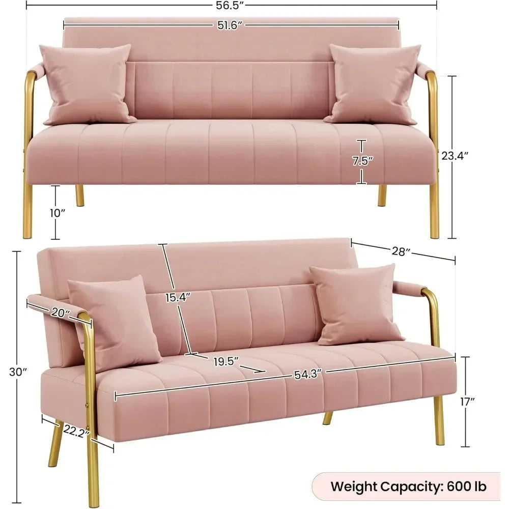 56.5 Inch Wide Modern Velvet Sofa With Gold Metal Armrests And Legs - Joanie B 25