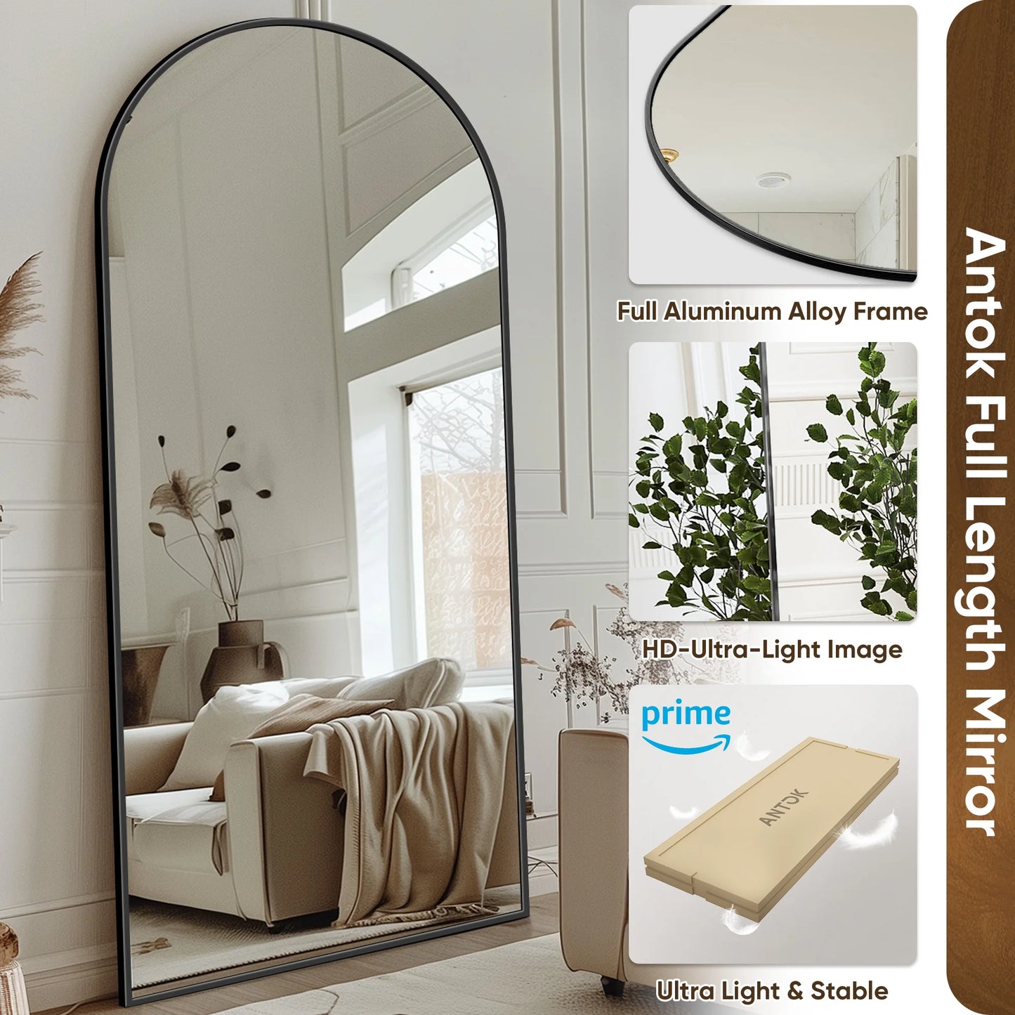 Arch Floor Mirror, 76"x34" Full Length Mirror - Freestanding Full Body Mirror with Stand for Bedroom or Living Room