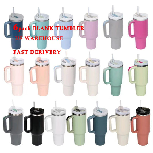 6 Pack 40oz Stainless Steel Double Wall Tumbler With Handle Keeps Cold Longer