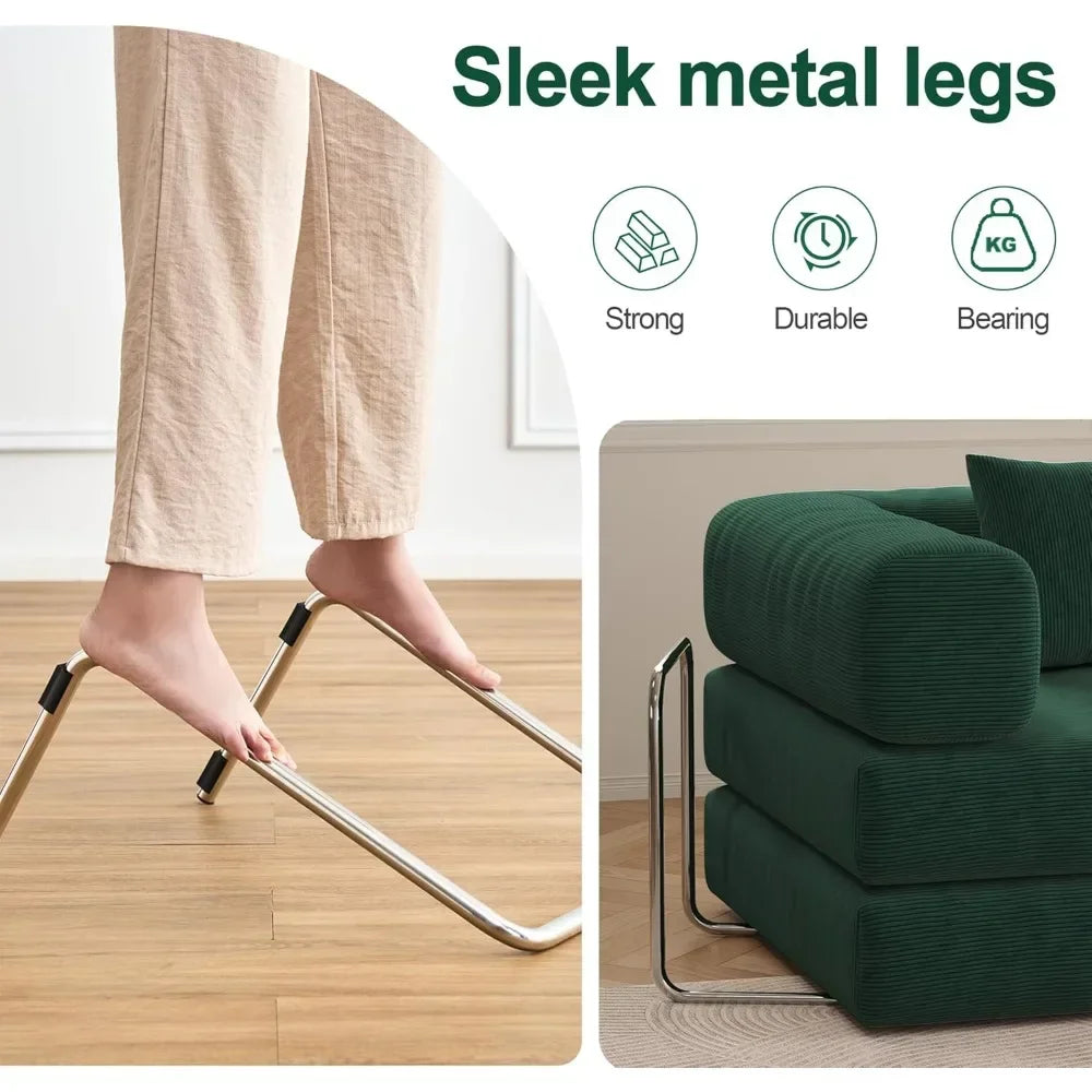 79 Inch Corduroy Convertible Sofa Bed Folding Sleeper Couch With Pillows