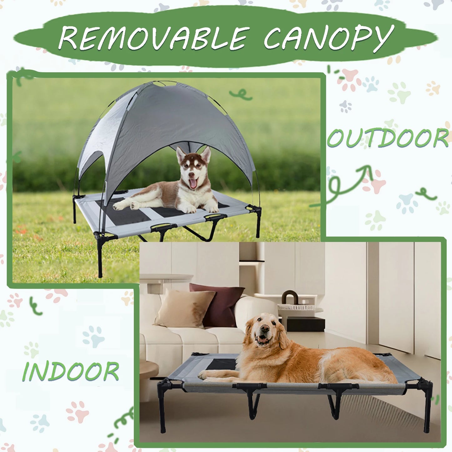 Elevated Dog Bed With Canopy Portable Anti Slip Oxford