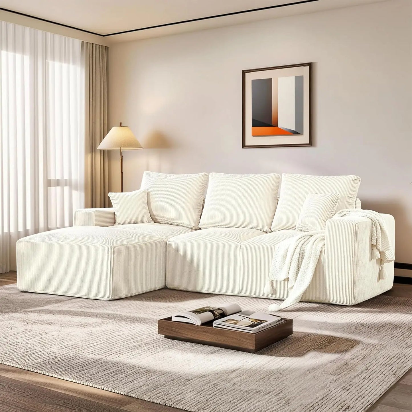 108" Modular Sectional Sofa Deep Seat Compression L-Shape Couch with Chaise Upholstered Living Room Furniture