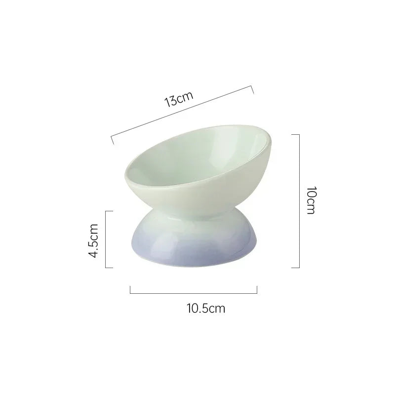 Tilted Gradient Ceramic Cat and Puppy Food and Water Bowl Raised Feeding Dish for Small Pets - Joanie B 25