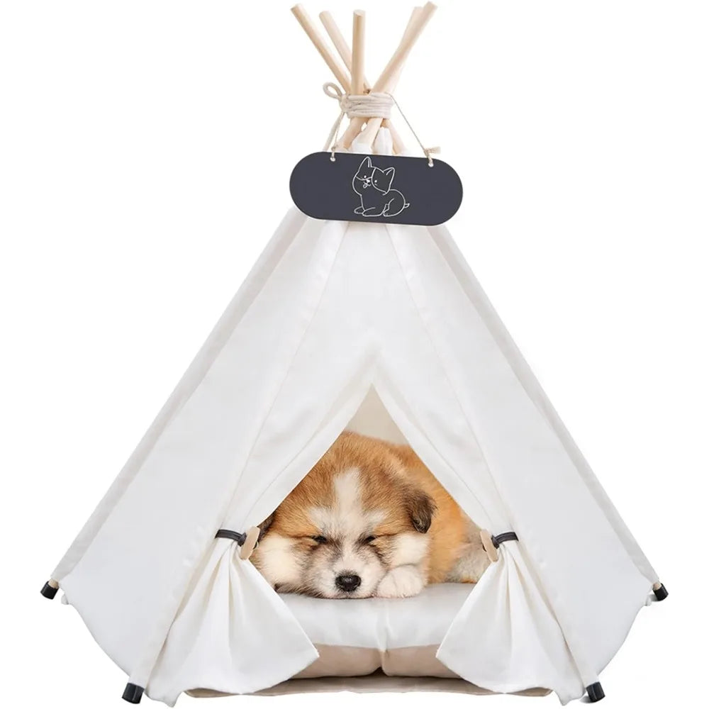pet teepee tent for dogs & cats dog bed with thick cushion puppies play house removable and washable