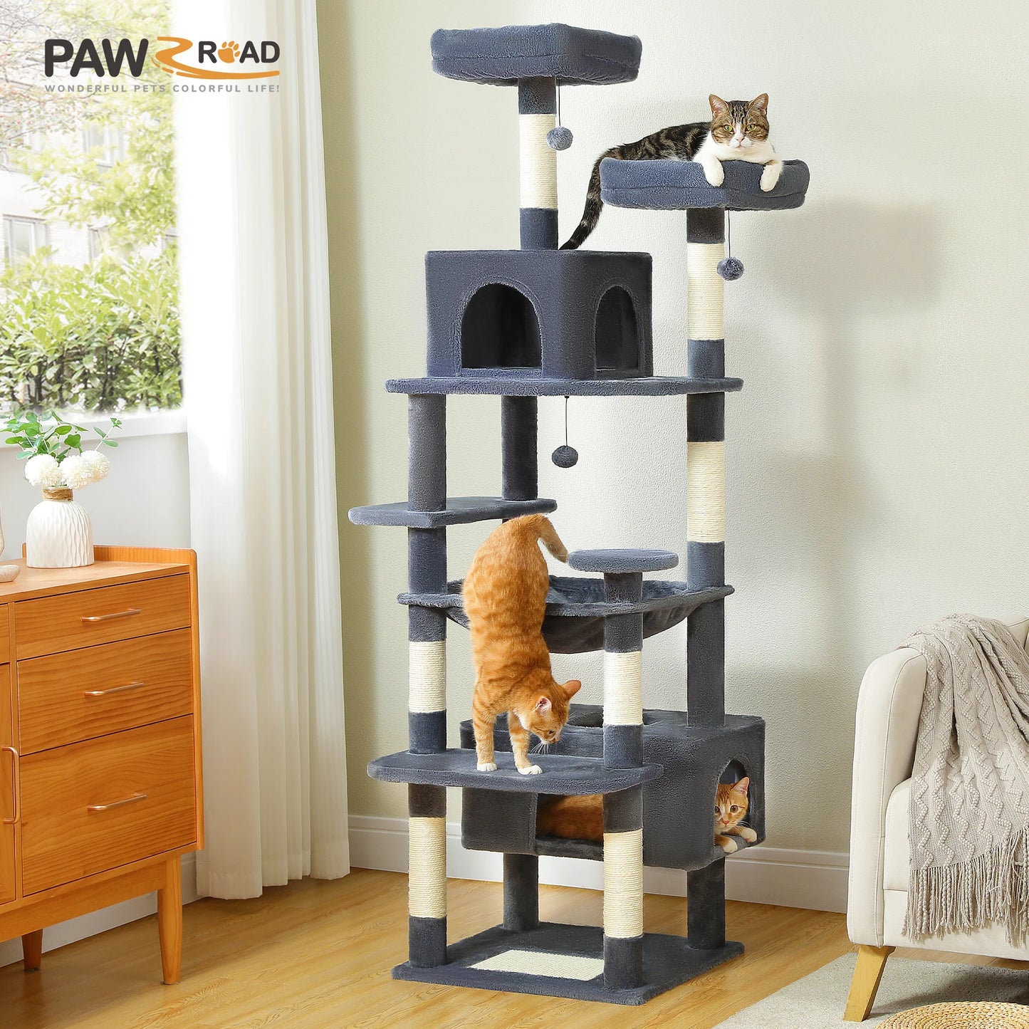 Large Indoor Cat Tree Tower With Sisal Scratching Posts Hammock Perches