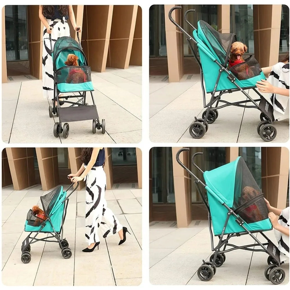 Pet Stroller for Cats Puppies and Kittens Breathable Travel Carrier Umbrella Structure for Small Dogs - Joanie B 25