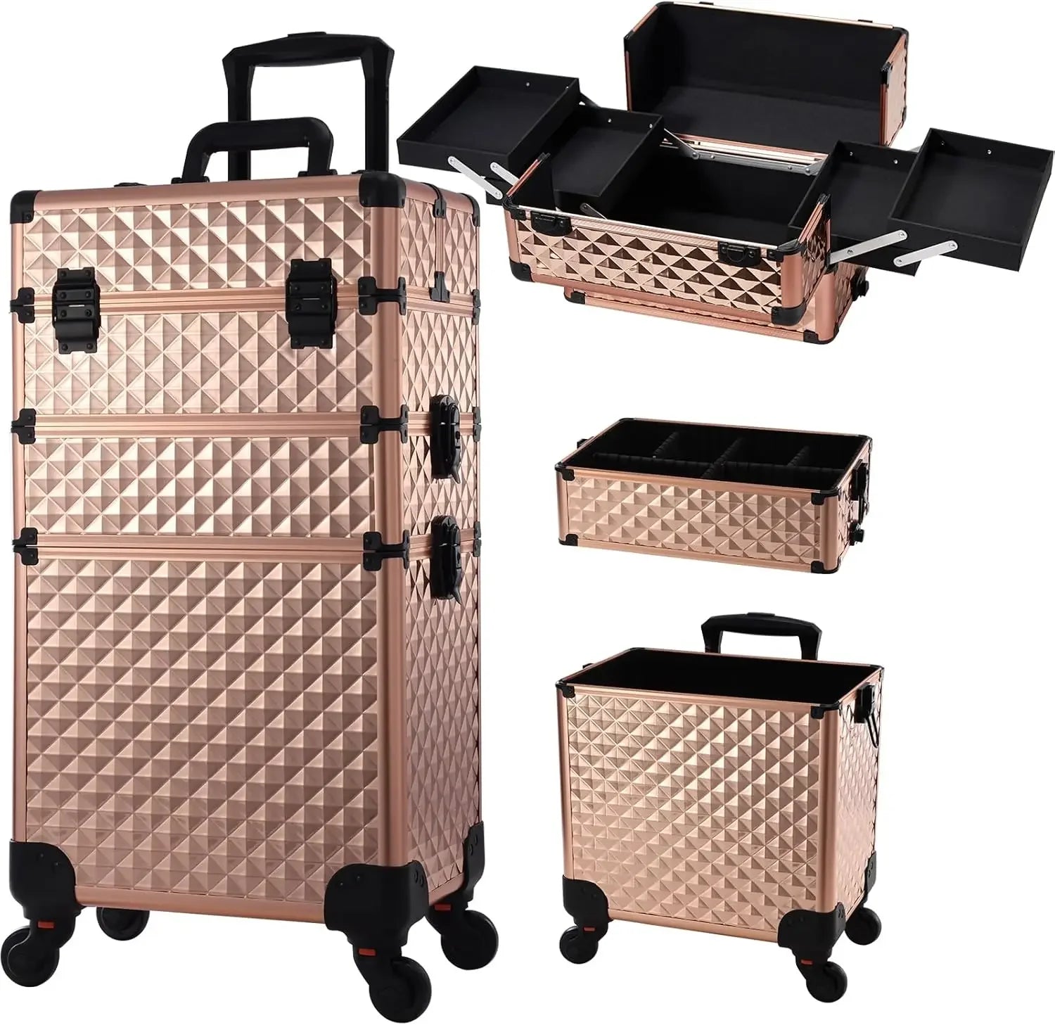 Rolling Makeup Case 3 In 1 Removable Make Up Case Cosmetology Case On Wheels Large Capacity Lockable Makeup Trolley For Salon - Joanie B 25