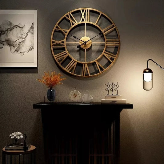 Modern 3D Large Wall Clocks Roman Numerals Retro Round Metal Iron Accurate Silent Nordic Hanging Ornament Living Room Decoration - Joanie B 25