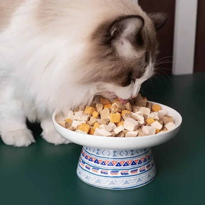 Small Dogs Raised Drinking Supplies Bohemian Food Water Bowl Cat Feeders Pet Ceramic Eating - Joanie B 25