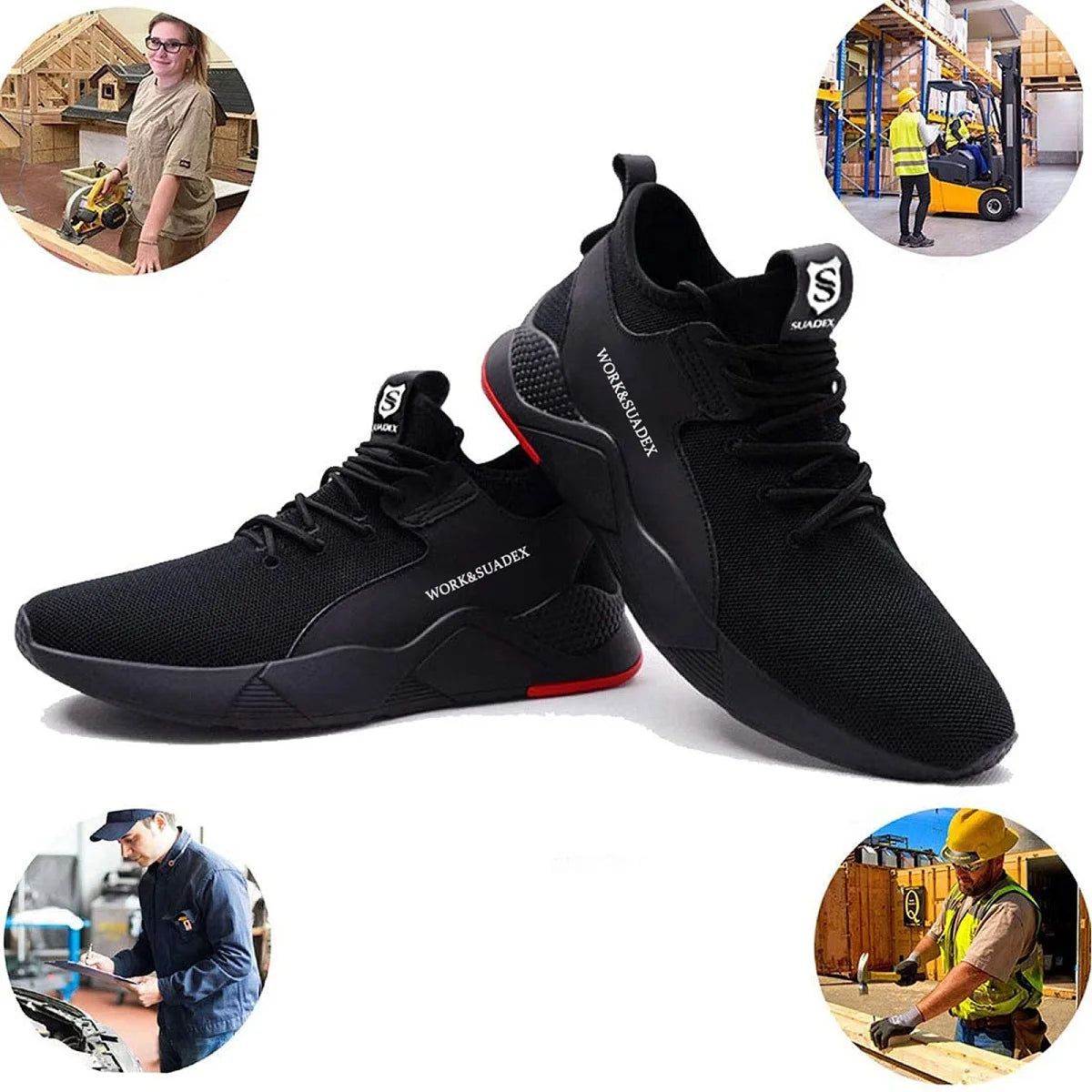 SUADEX Men Work Safety Shoes Steel Toe Cap Anti-Smashing Puncture Proof Construction Work Boots Non Slip Breathable Work Shoes - Joanie B 25