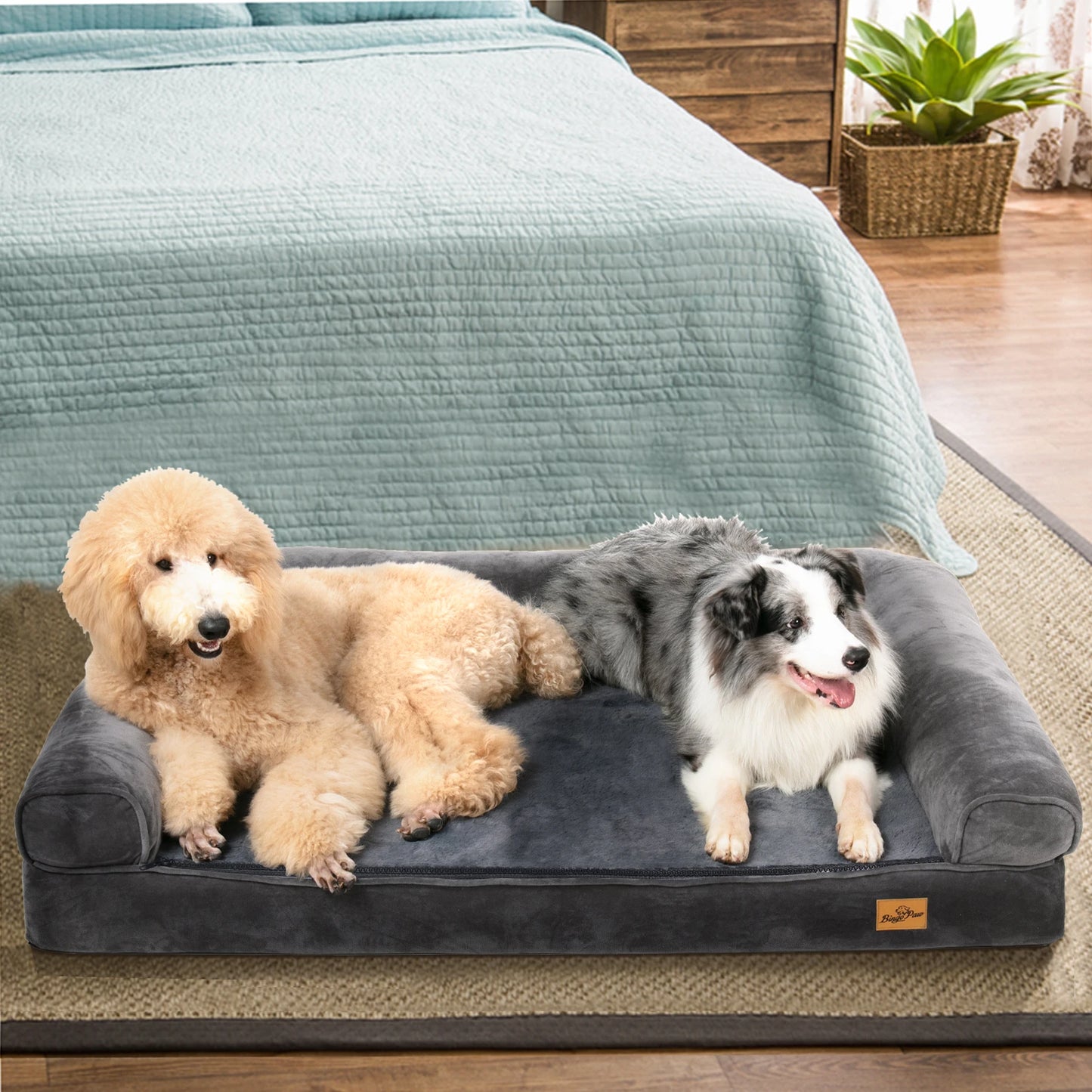 Extra Large Cozy Sofa Style Dog Bed with Sponge Foam Base Waterproof Cover and Bolster - Joanie B 25